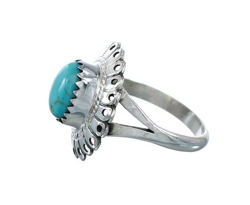 Southwestern Manmade Turquoise Sterling Silver Ring Size 6-1/2 JX130372
